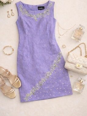 Positive Attitude Lavender Embroidered Sheath Dress Size 10- spring wedding